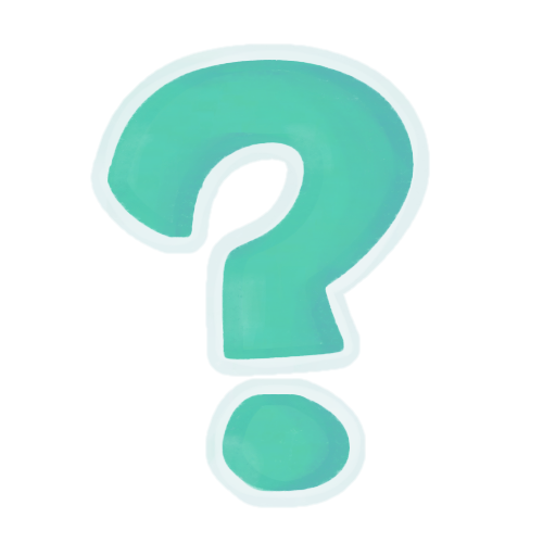 A hand-drawn teal question mark done in block lettering style. It has some subtle, textured shading, and a uniform pale-blue outline on the outside.